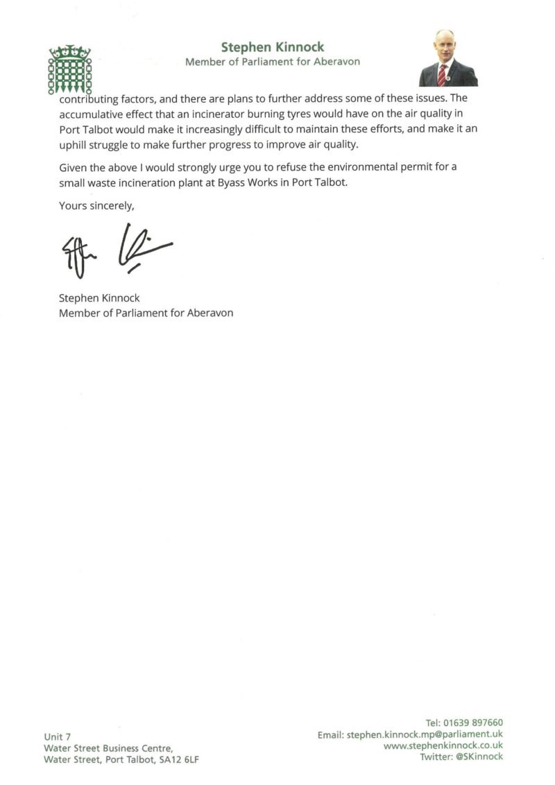 My Letter On Waste Incineration Plant Stephen Kinnock Labour MP for